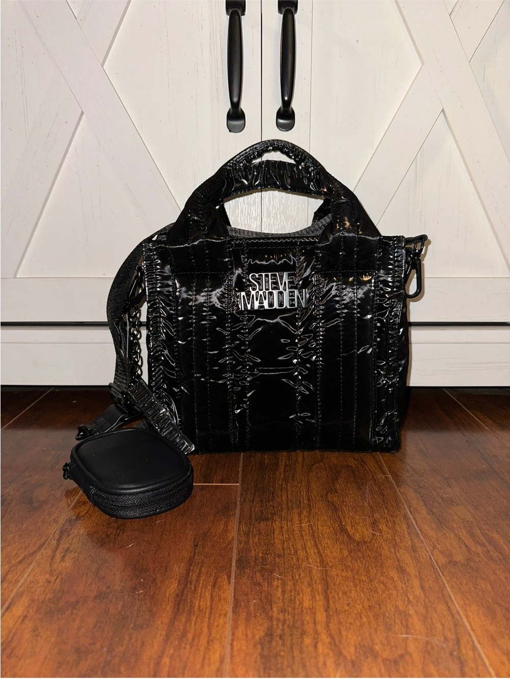 Steve Madden Glossy Black BWEBBER-N Satchel Patent Mini Crossbody Tote